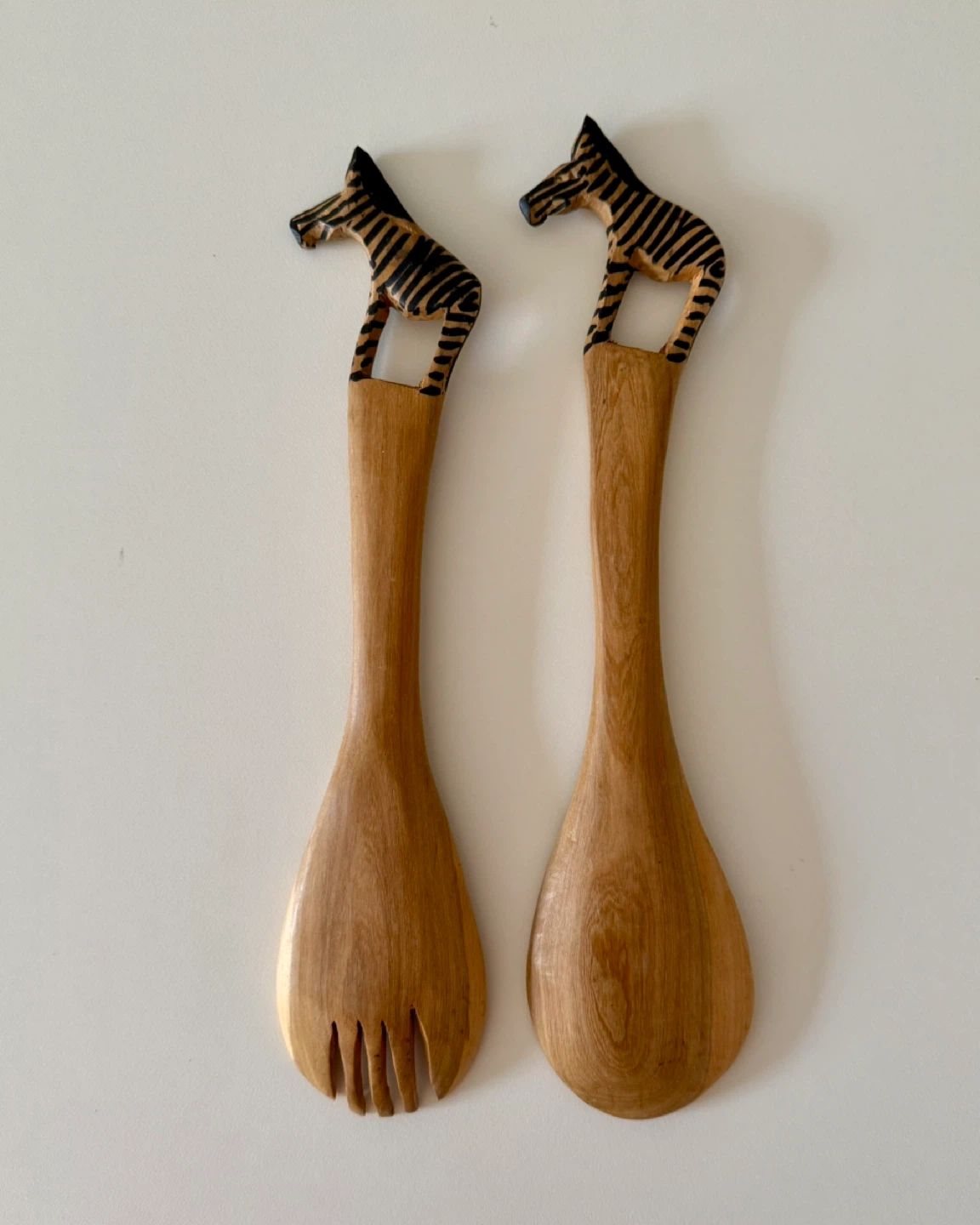 Wooden Salad Servers with Zebra Handles