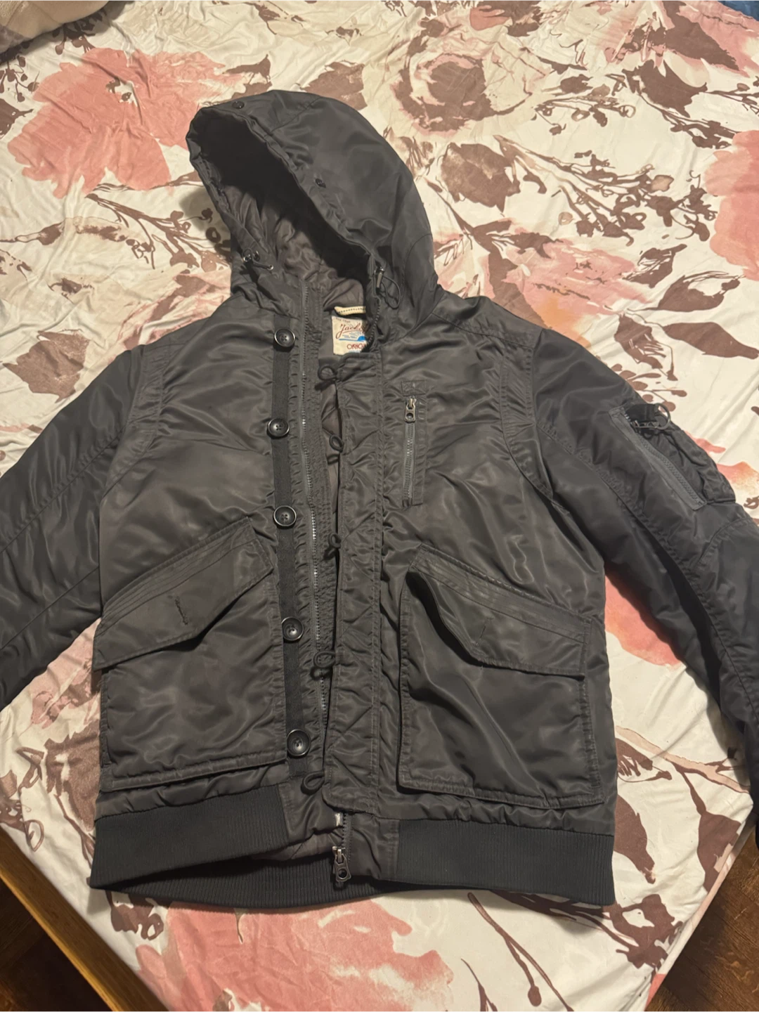 Jack & Jones Black Bomber Jacket with Hood