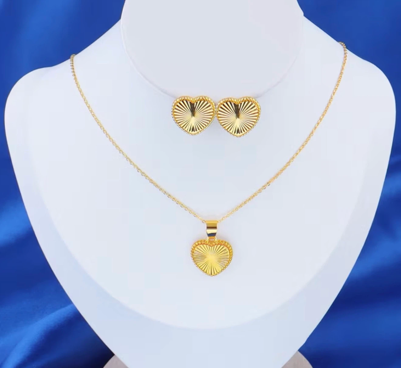 Gold Heart Necklace and Earrings Set