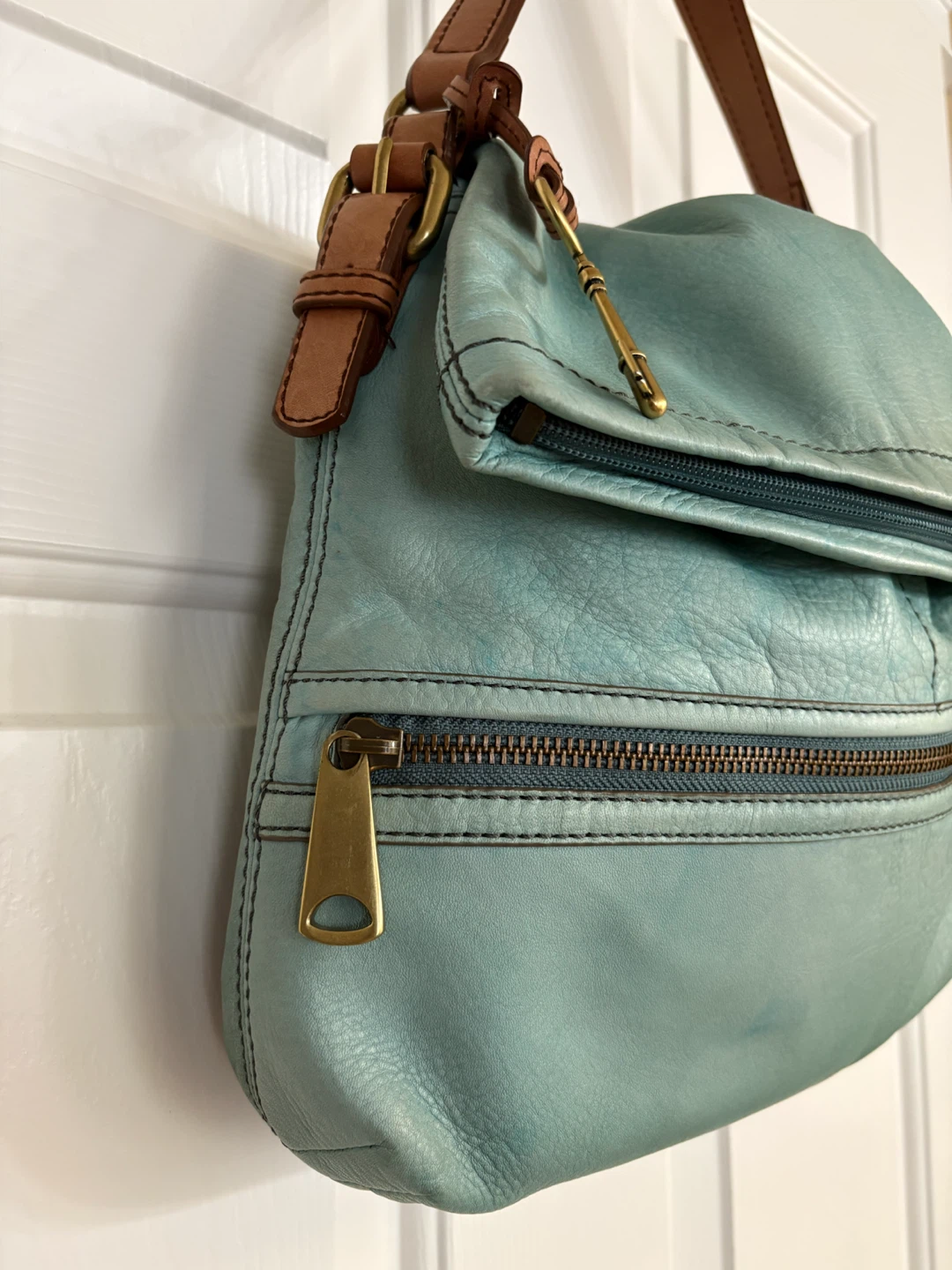 Fossil Explorer Fold-Over Leather Hobo Bag - Teal/Turquoise - photo 3
