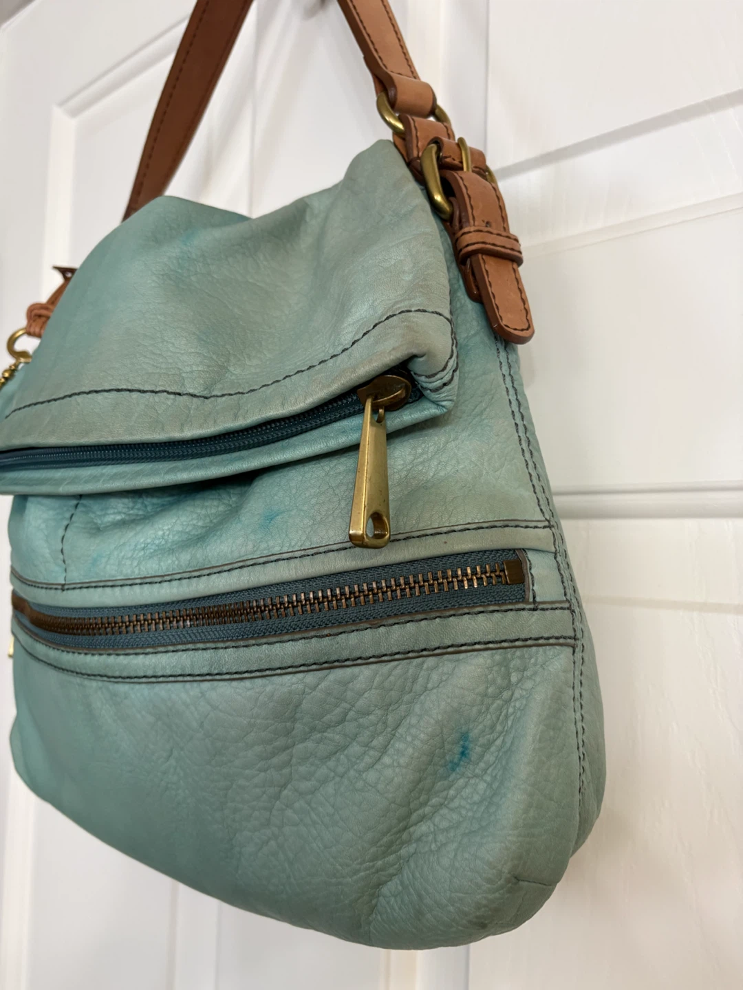Fossil Explorer Fold-Over Leather Hobo Bag - Teal/Turquoise - photo 4