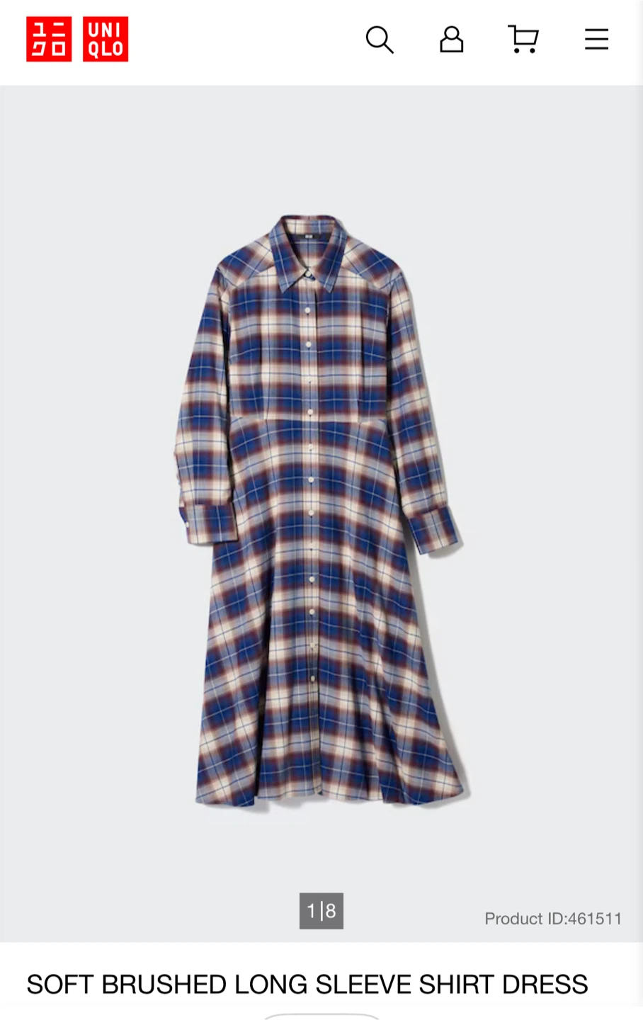 UNIQLO Soft Brushed Long Sleeve Shirt Dress - Plaid