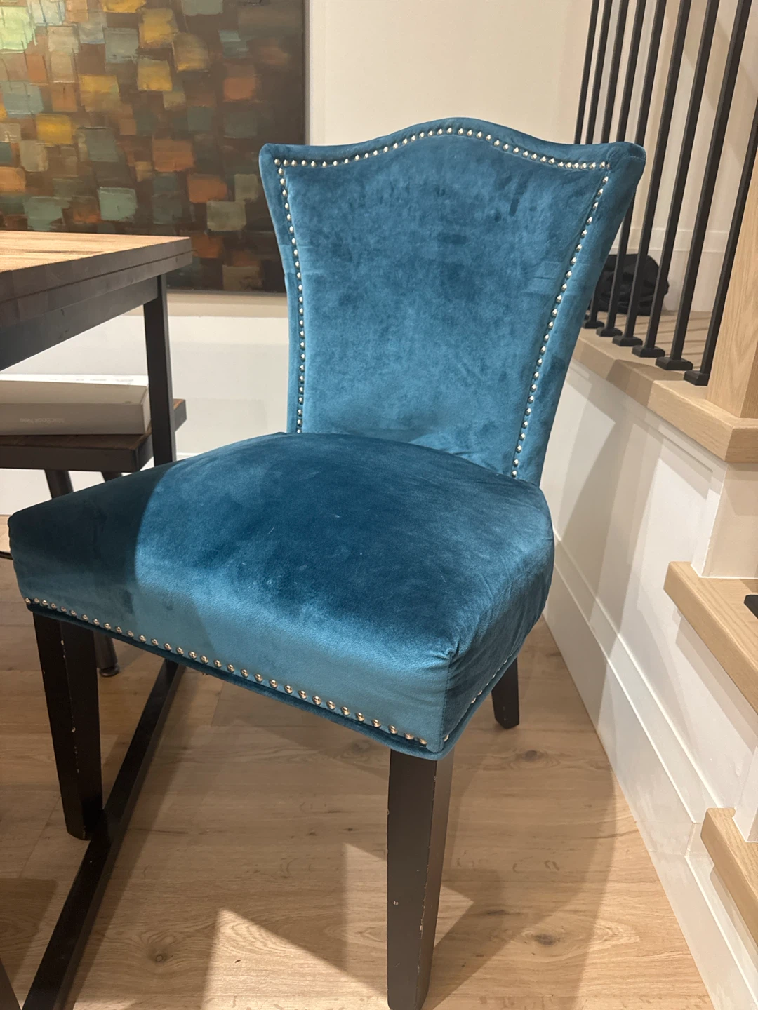 Two Teal Velvet Dining Chair with Stud Detail