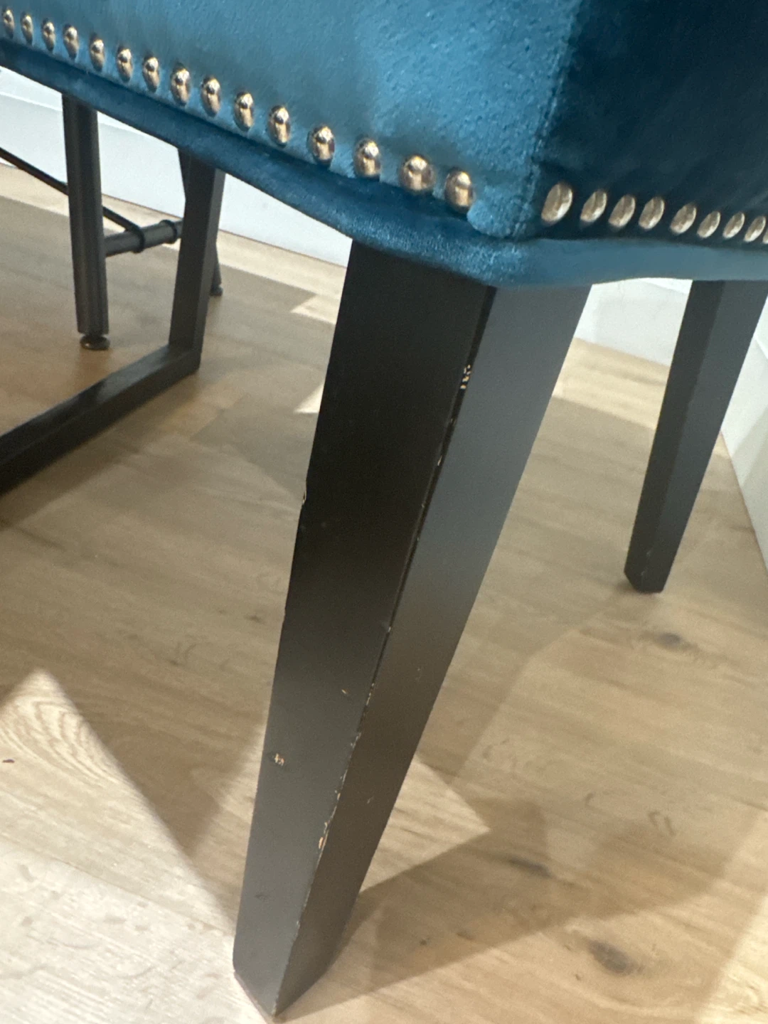 Two Teal Velvet Dining Chair with Stud Detail - photo 3