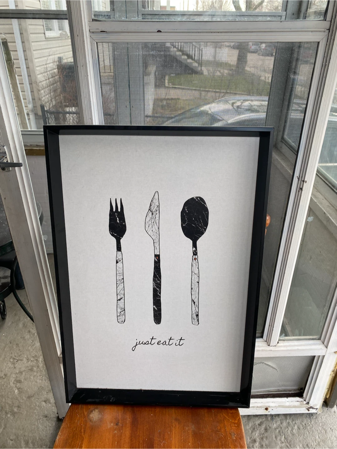 Framed "just eat it" kitchen art
