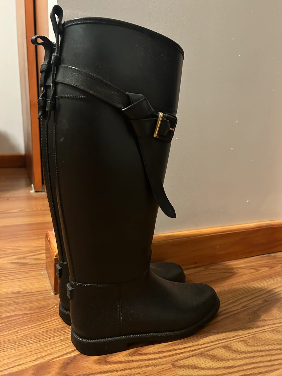 Burberry Black Tall Riding Boots with Buckle Detail