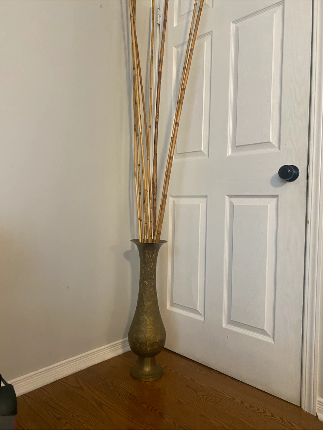 Decorative Brass Vase with Bamboo Sticks