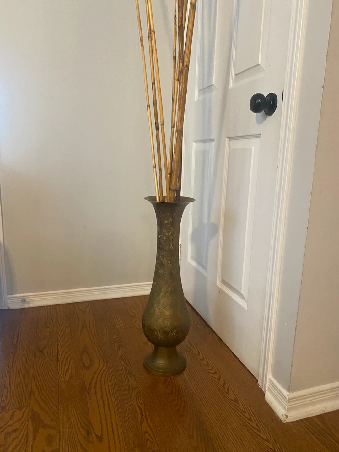 Decorative Brass Vase with Bamboo Sticks - photo 2