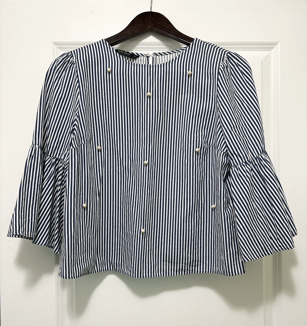 Zara Basic Striped Blouse with Pearl Details