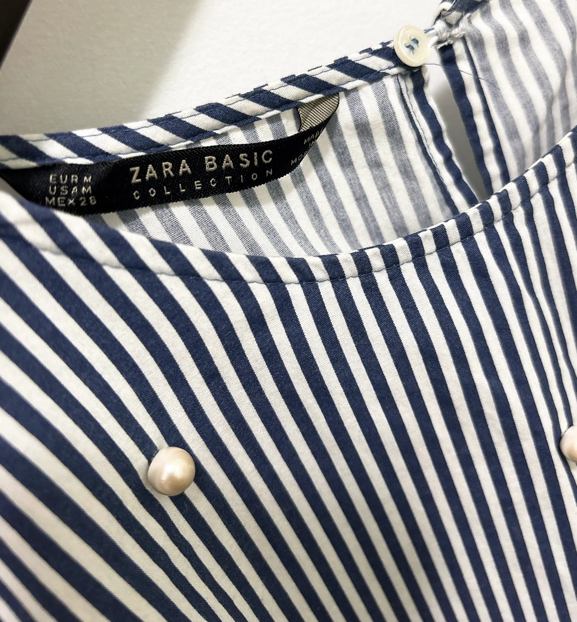 Zara Basic Striped Blouse with Pearl Details - photo 3