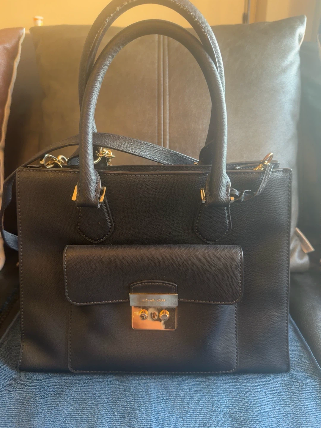 Michael Kors Navy Leather Satchel Handbag