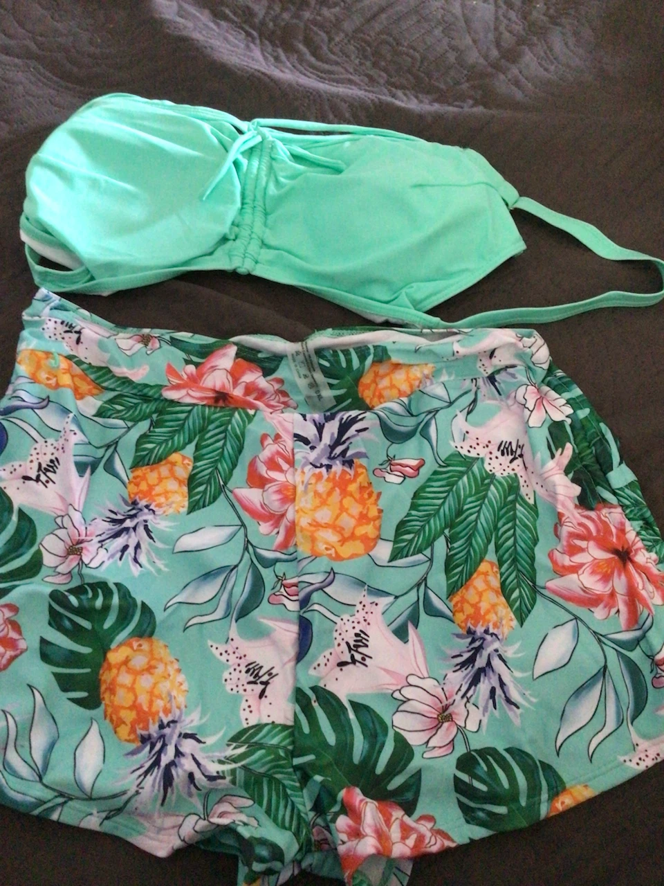 Strapless Bikini Top & Floral Pineapple Shorts Set