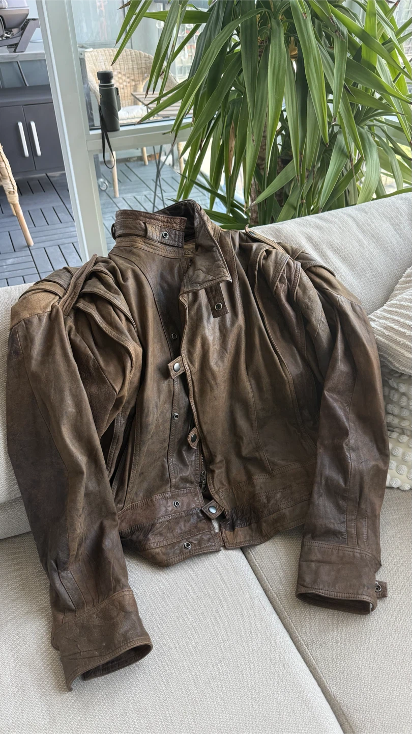 Vintage Genuine Leather brown Biker Jacket – Size XL