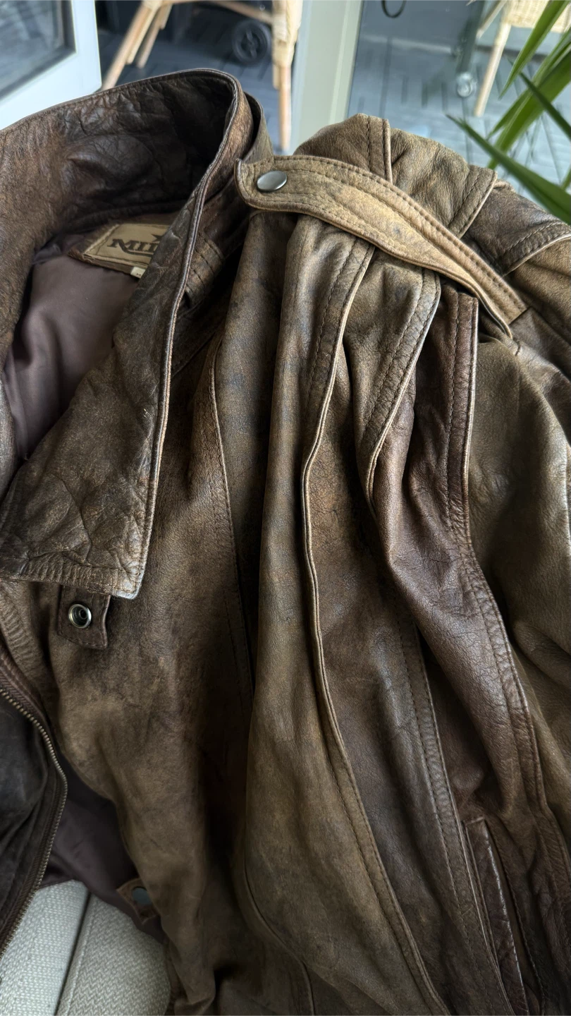 Vintage Genuine Leather brown Biker Jacket – Size XL - photo 4