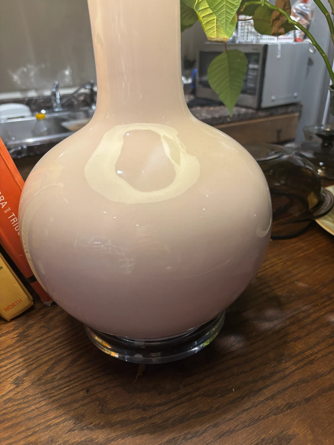 Pink Ceramic Table Lamp with Yellow Swirl Shade - photo 3