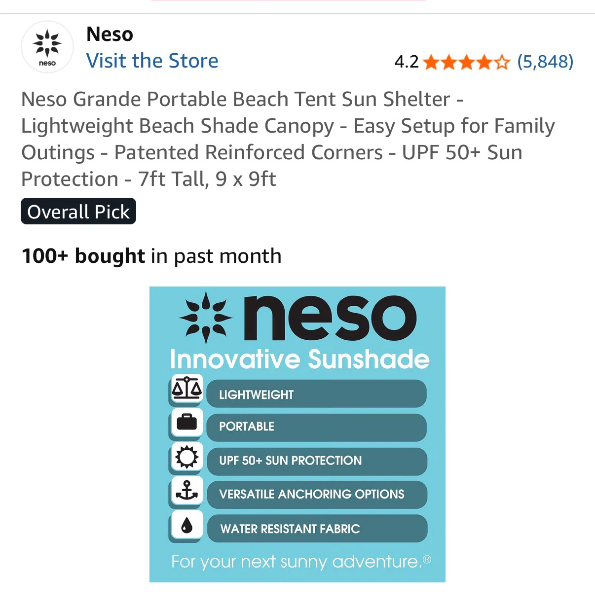 Neso Grande Portable Beach Tent Sun Shelter - photo 2