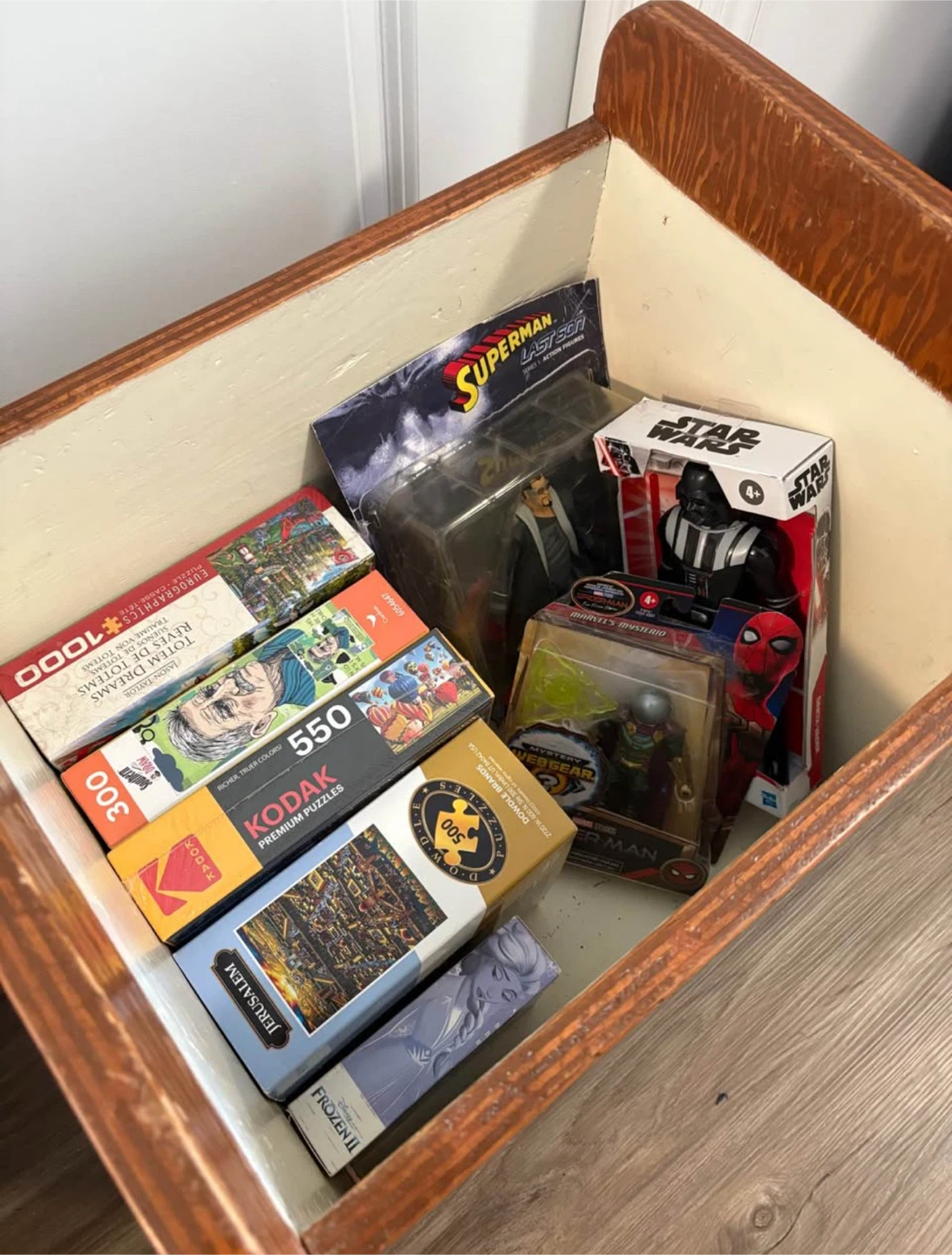 Wooden Toy Box with Toys & Puzzles