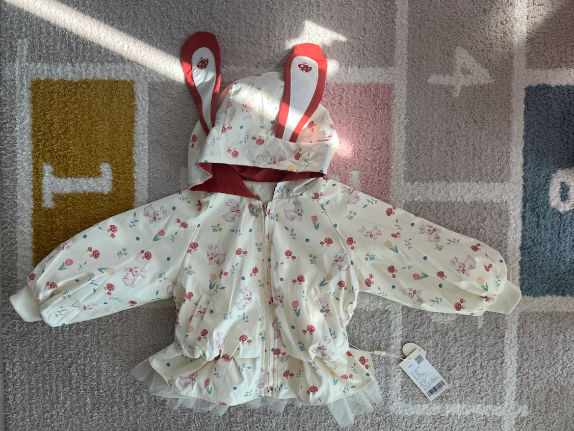 Kids Bunny & Mushroom Print Hooded Jacket