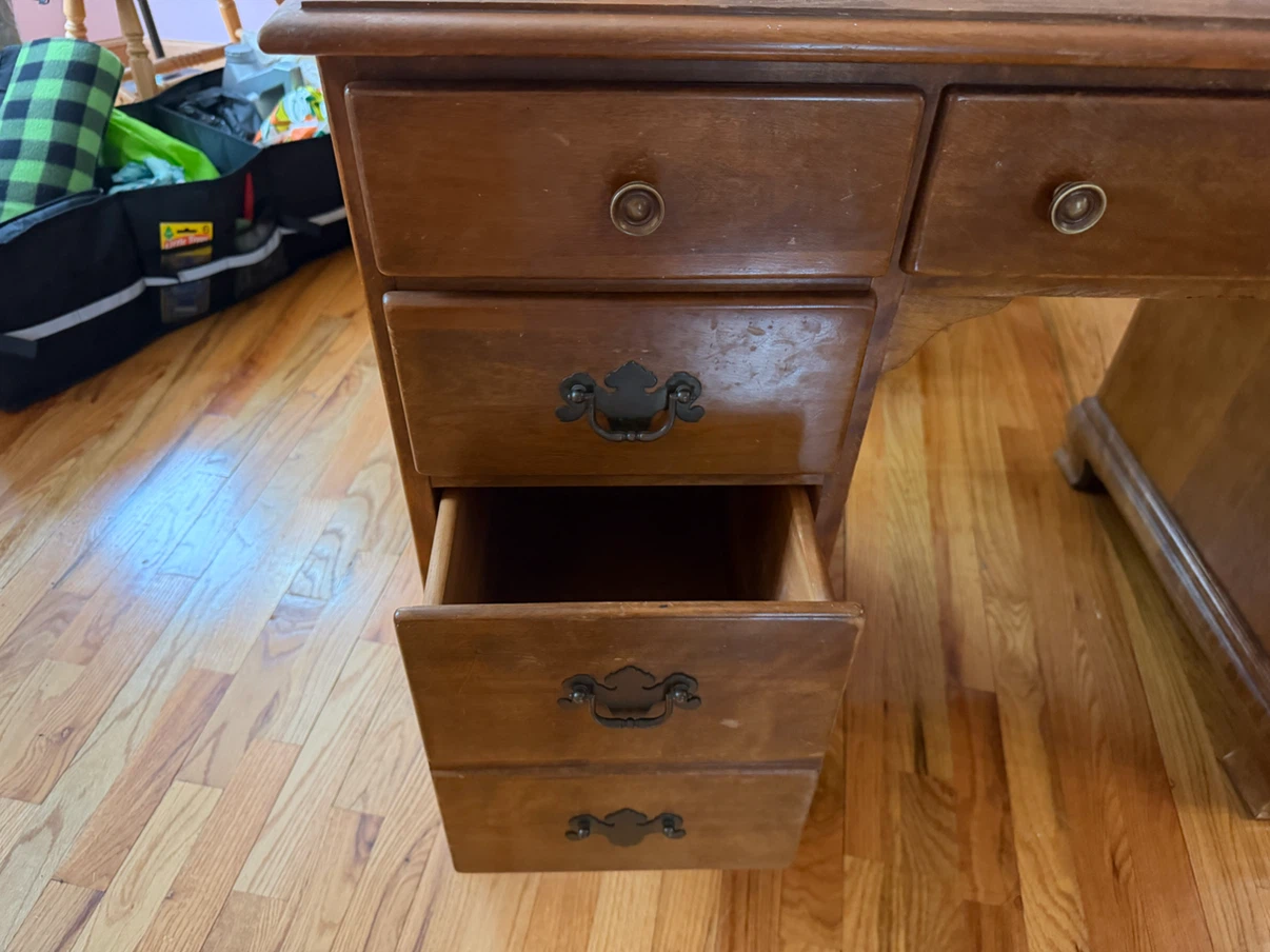 Vintage Wooden Desk with Drawers - photo 2