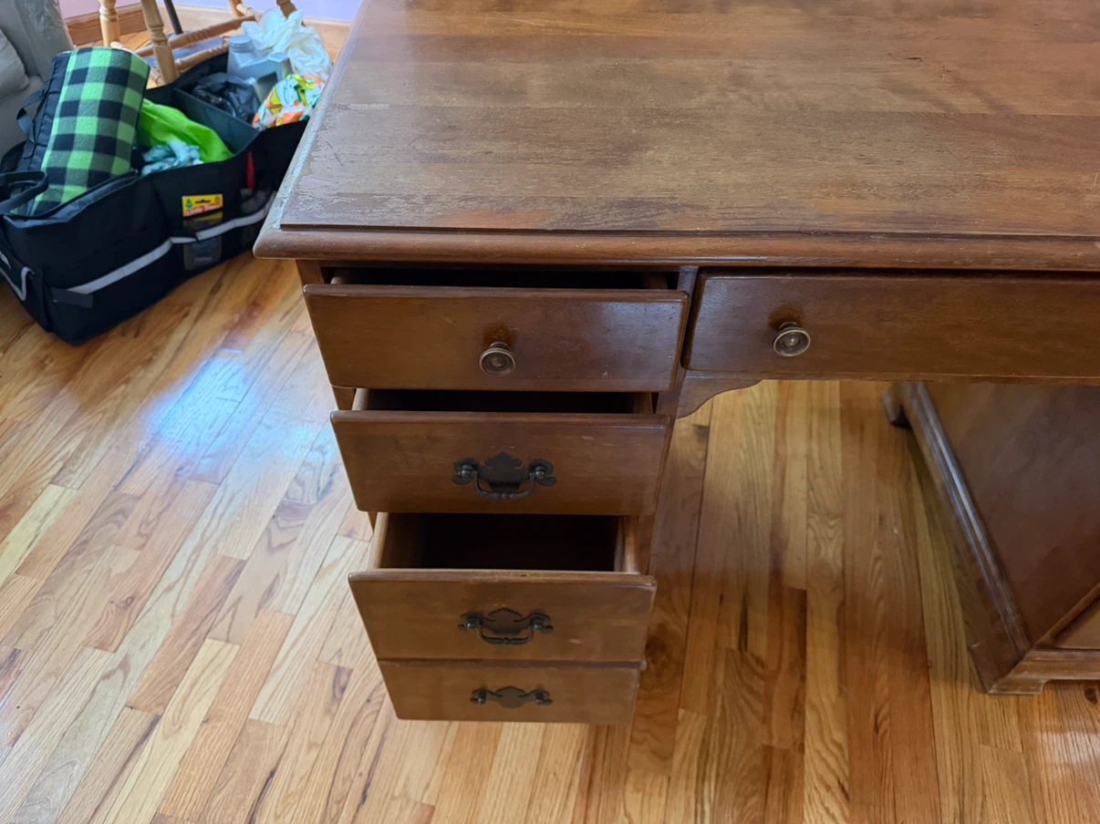 Vintage Wooden Desk with Drawers - photo 3