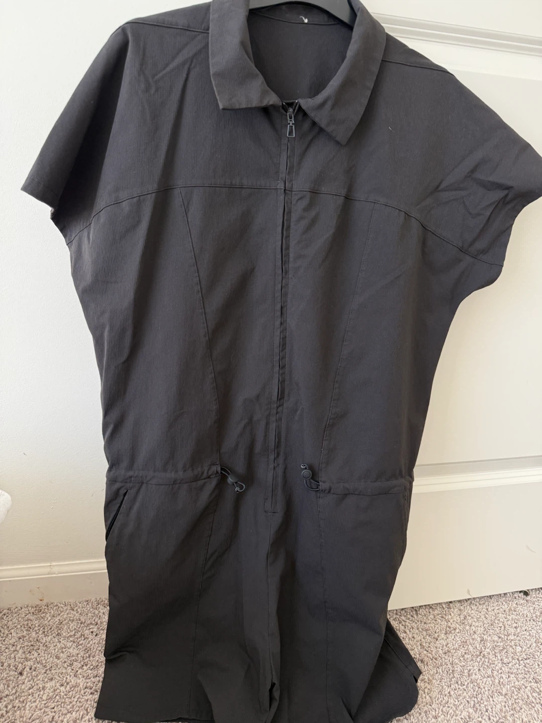 Lululemon Black Short-Sleeve Zip-Up Romper
