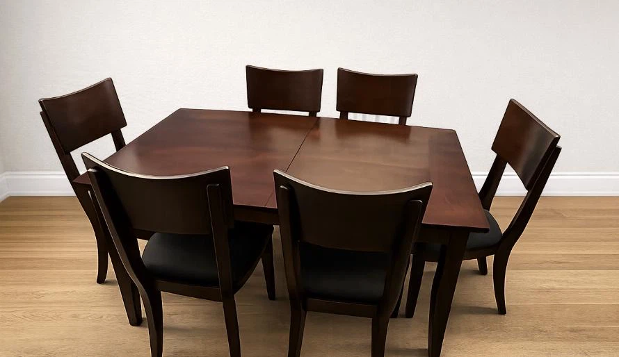 Dark Wood Dining Table Set with 6 Chairs. FREE TV Stand