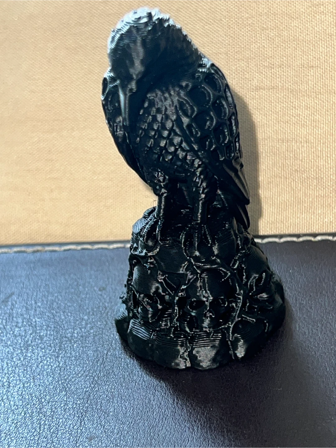 Black Raven Figurine with Skulls