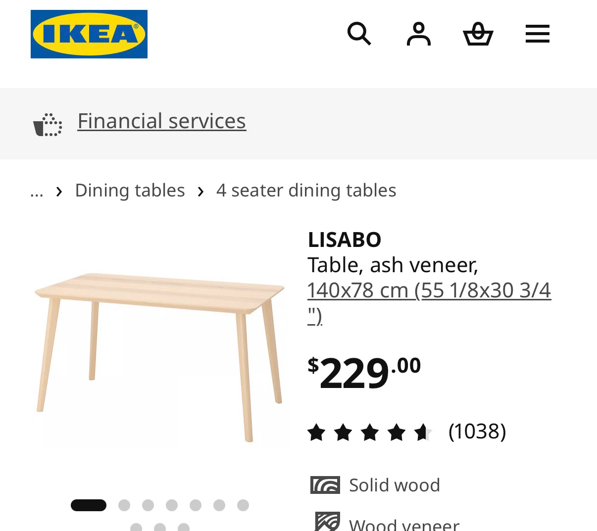IKEA LISABO Dining Table, Ash Veneer, 140x78 cm - photo 2