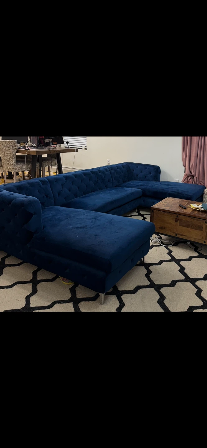 Deep Blue Velvet Sectional Sofa