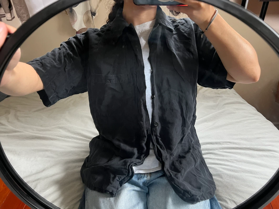 Paradise Coves Black Linen Silk Short Sleeve Button Up Shirt