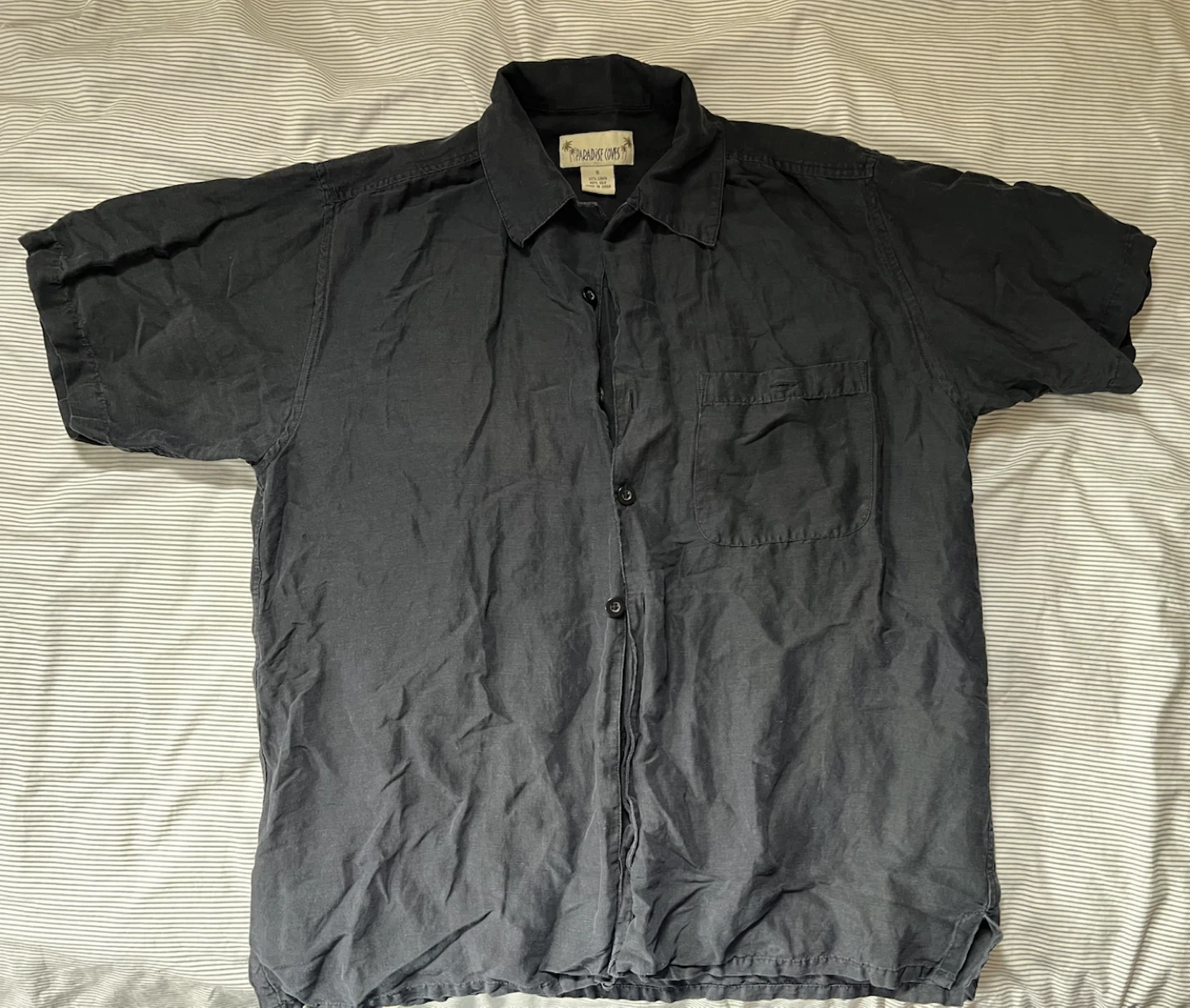 Paradise Coves Black Linen Silk Short Sleeve Button Up Shirt - photo 2