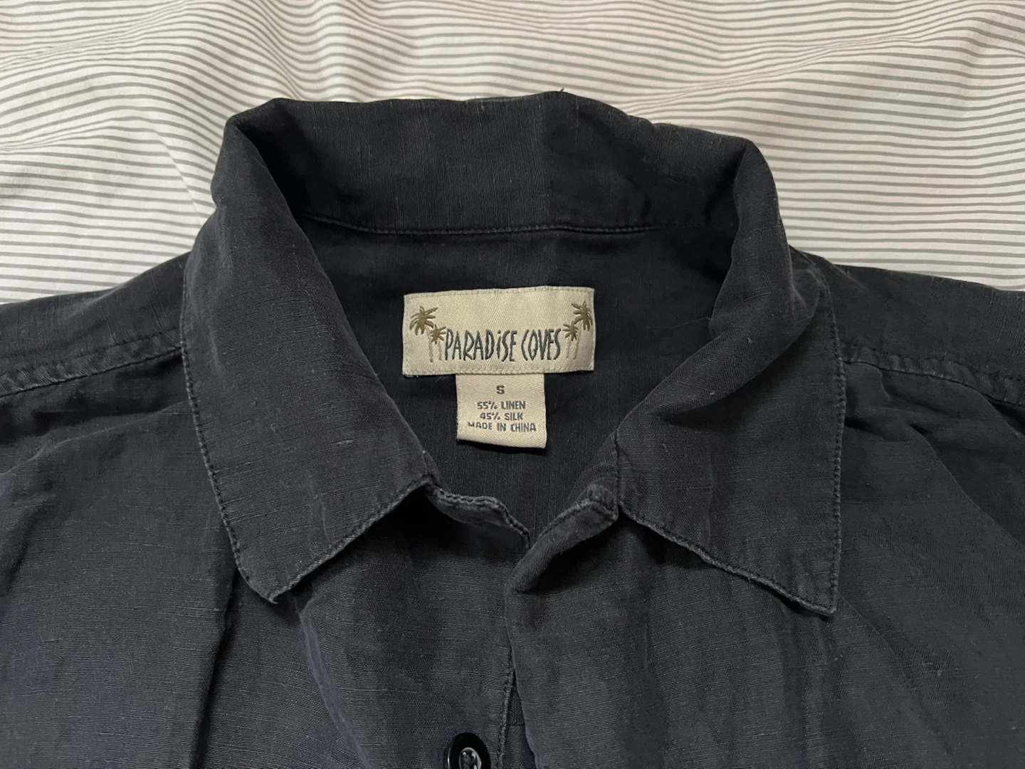Paradise Coves Black Linen Silk Short Sleeve Button Up Shirt - photo 3