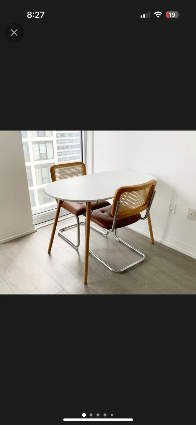 Cane Back Dining Table with 2 Faux Leather Seats