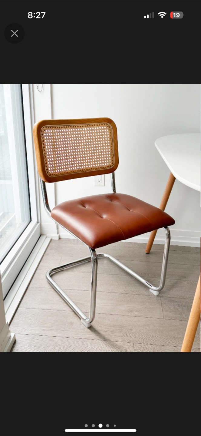 Cane Back Dining Table with 2 Faux Leather Seats - photo 2