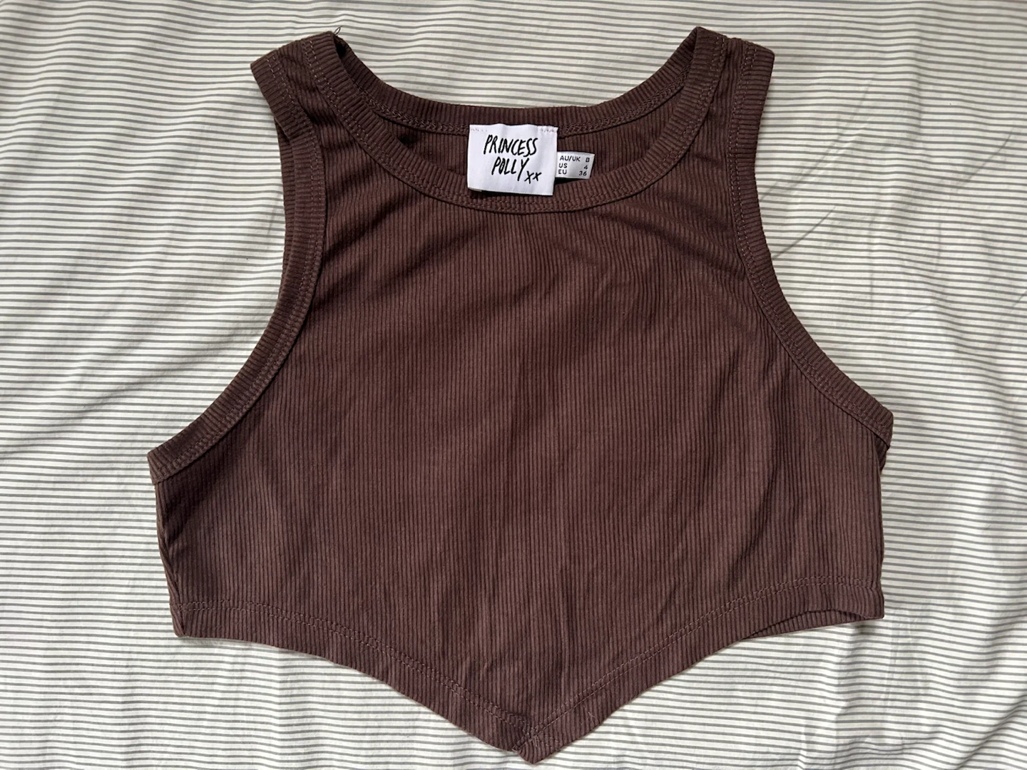 Princess Polly Brown Ribbed Halter Tank Top Size S