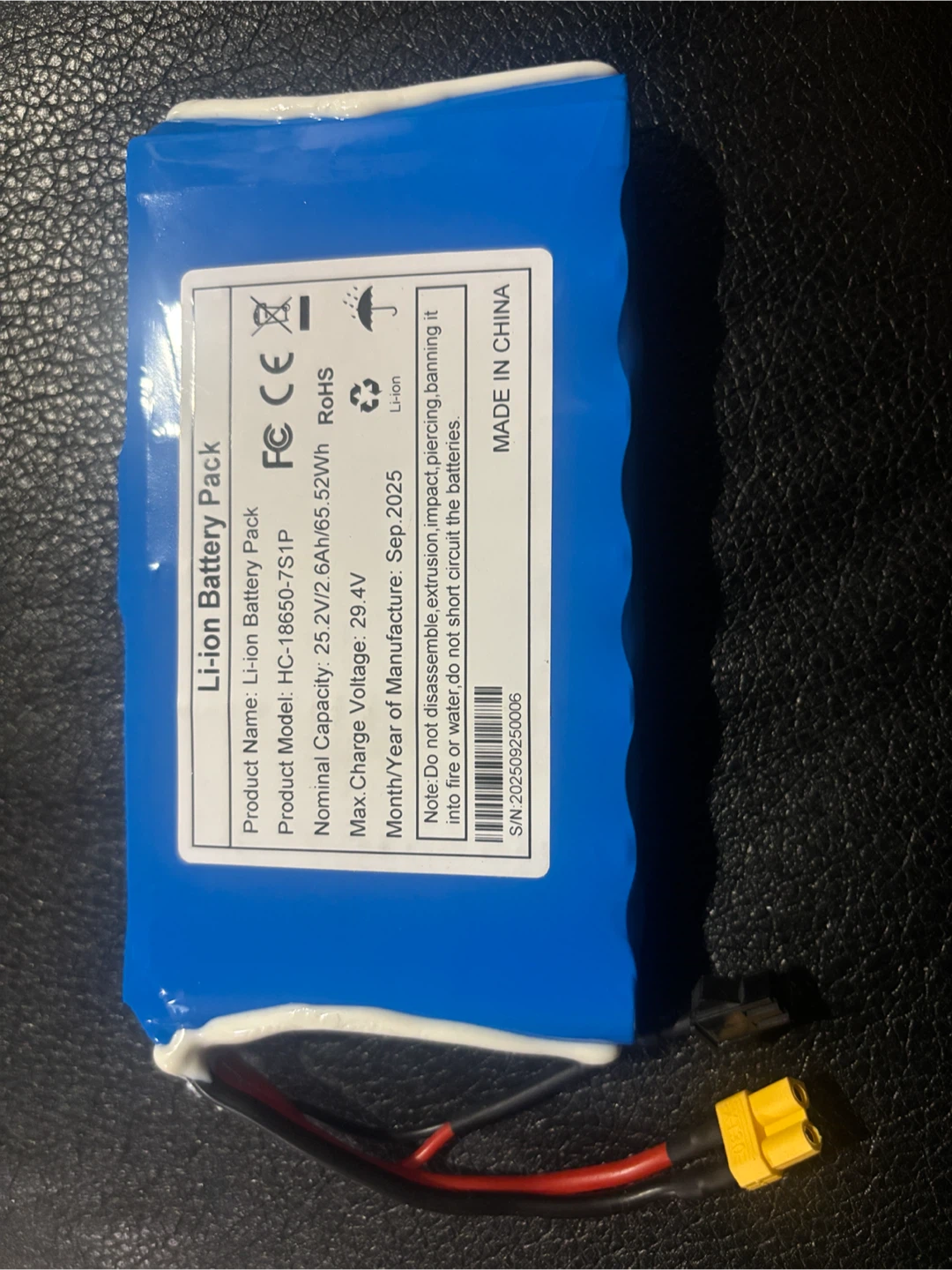 Li-ion Battery Pack HC-18650-7S1P 25.2V 6Ah 85.52Wh