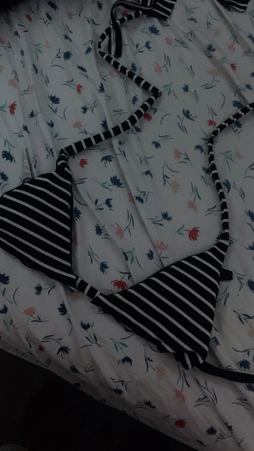 Black and White Striped Bikini Top