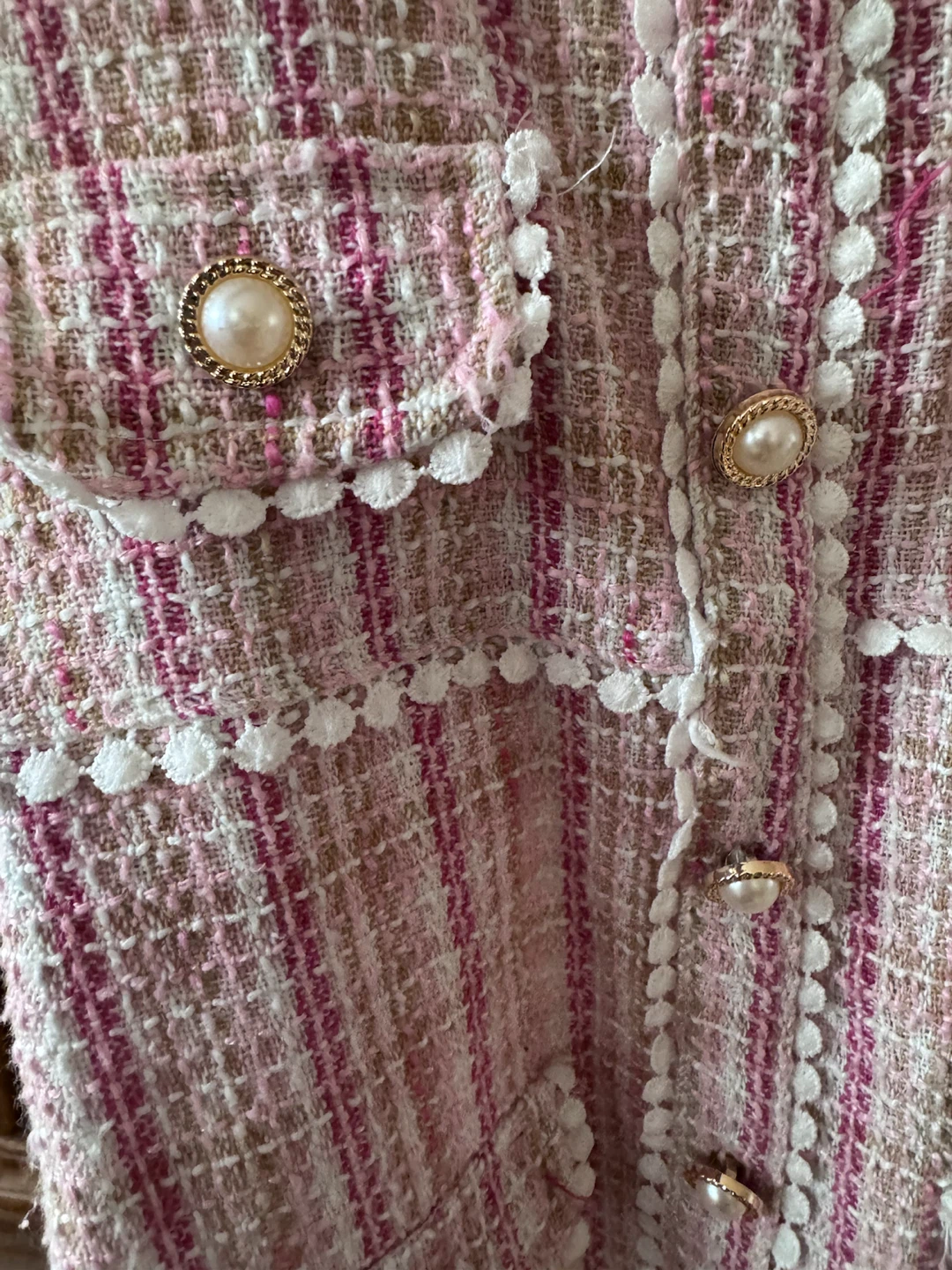 Pink Tweed Dress with Puff Sleeves - Size 120 - photo 2