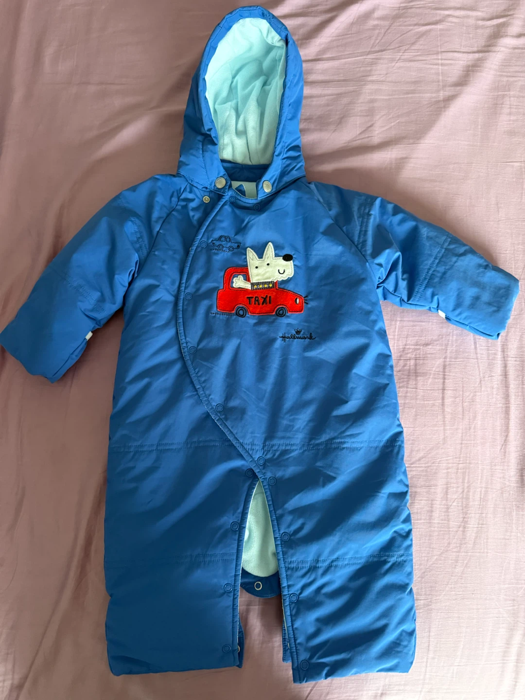 Hallmark Baby Snowsuit Bunting Blue Dog Taxi 3-6mths