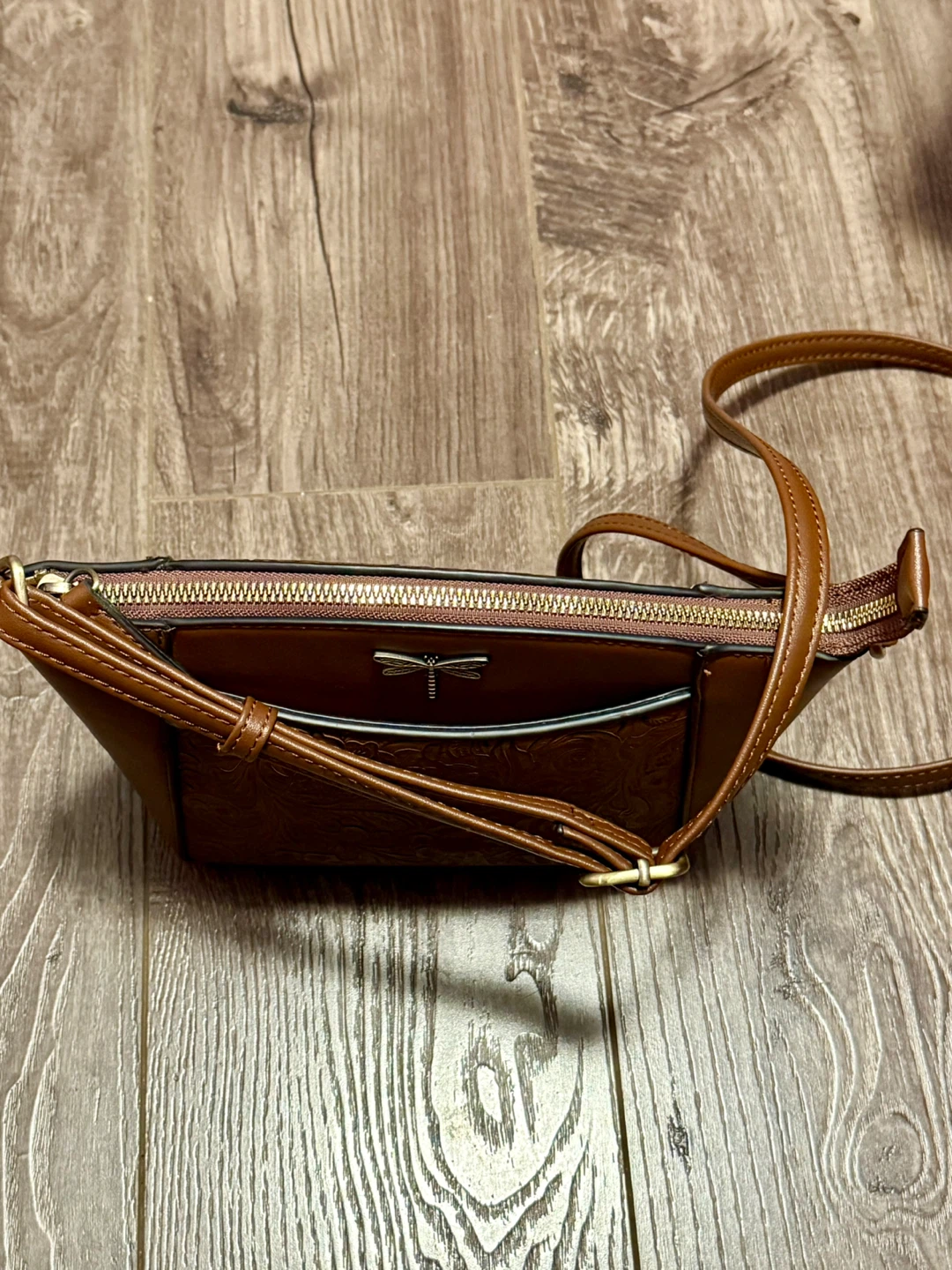 Brown Crossbody Bag with Embossed Floral Design - photo 5