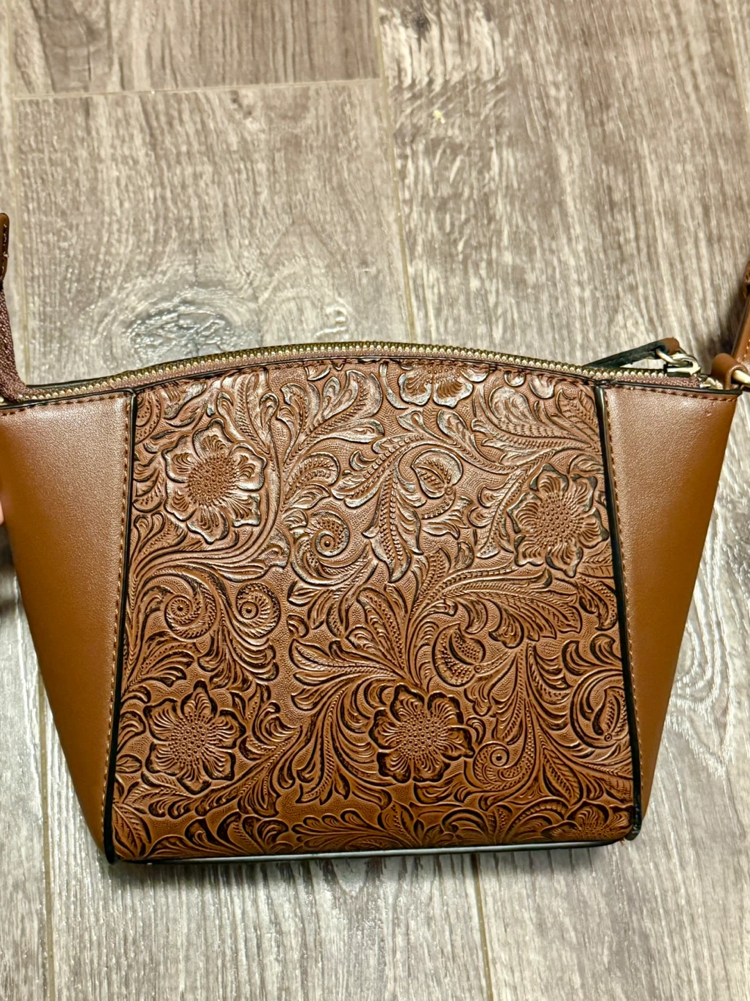 Brown Crossbody Bag with Embossed Floral Design - photo 2