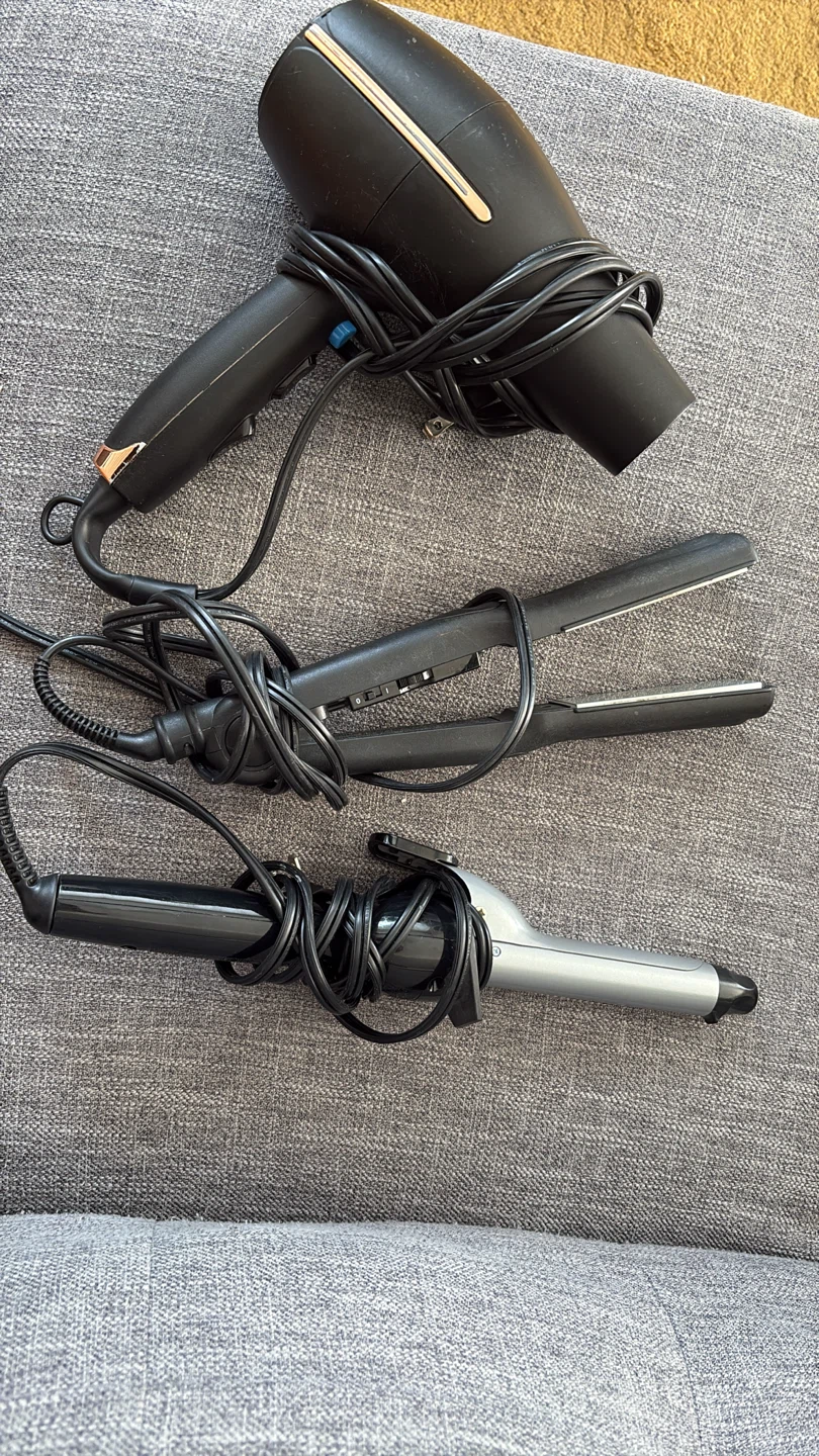 Black Hair Dryer, Straightener, and Curling Wand Set