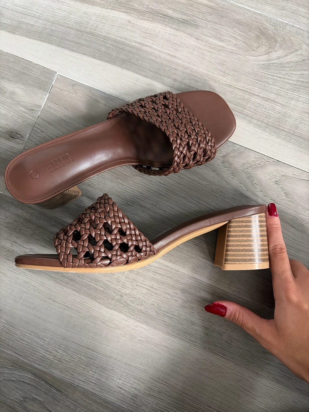 Ardene Brown Woven Block Heel Slides - Size 7 - photo 3