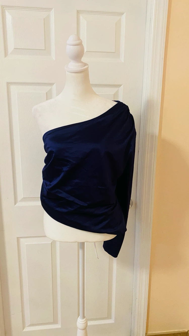 Express deep purple asymmetrical top with ruching detail