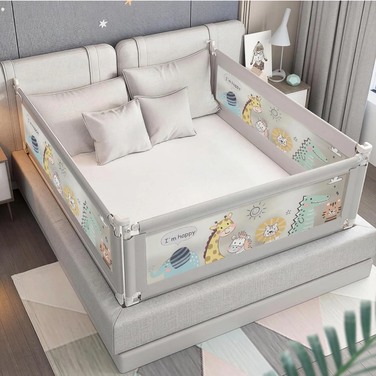 Baby Bed Rail Guard with Cute Animal Prints