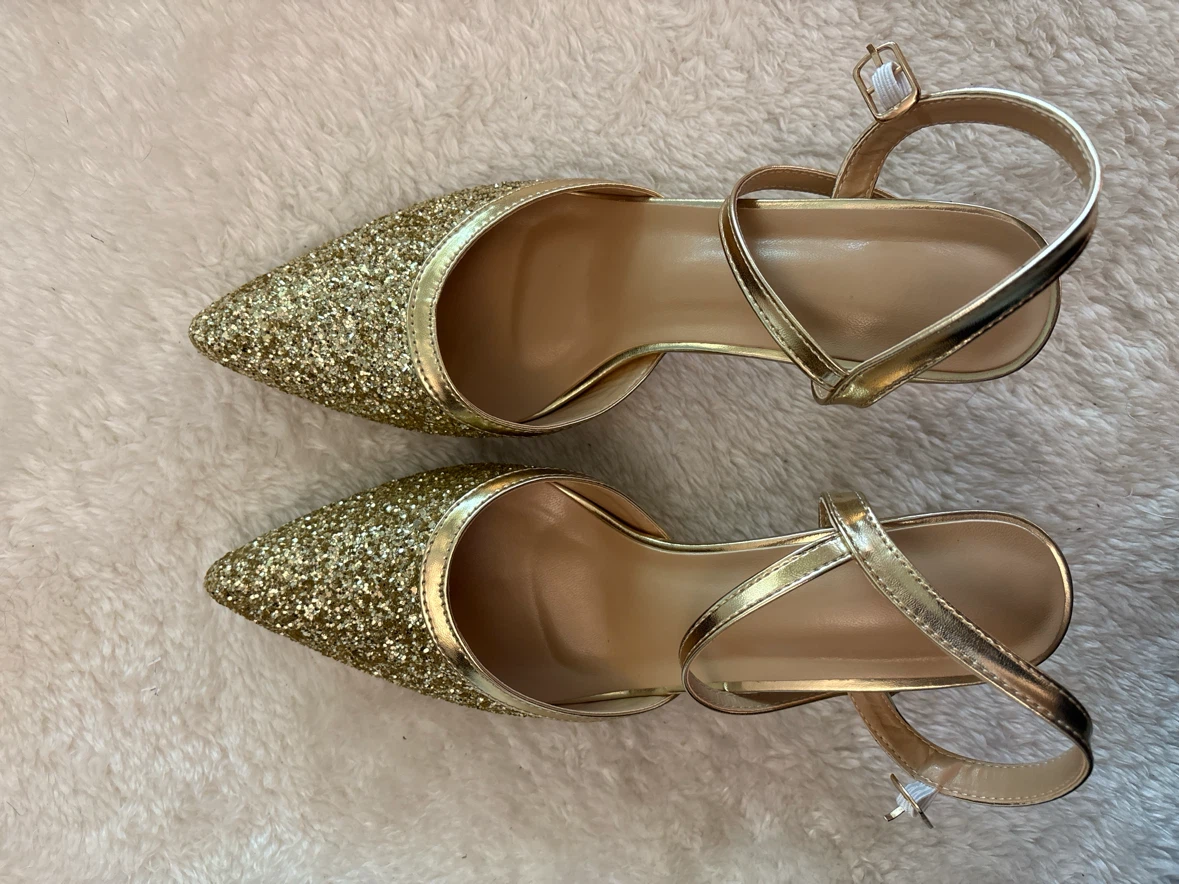 Brand new Gold Glitter Heels with Ankle Strap