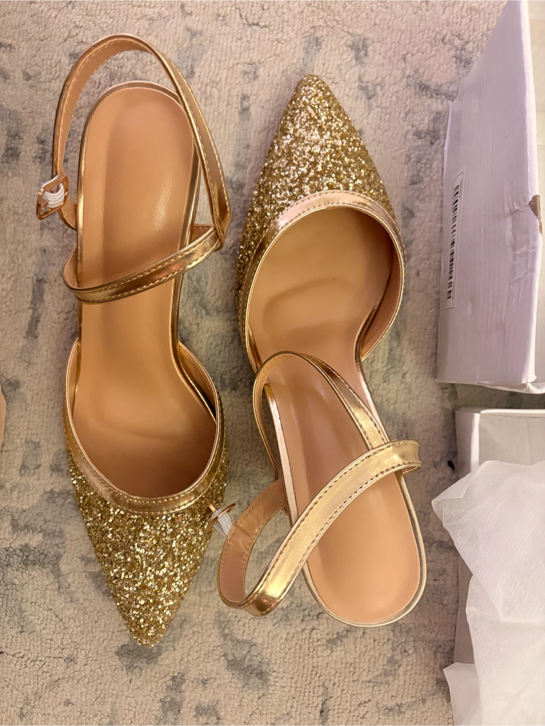Brand new Gold Glitter Heels with Ankle Strap - photo 3