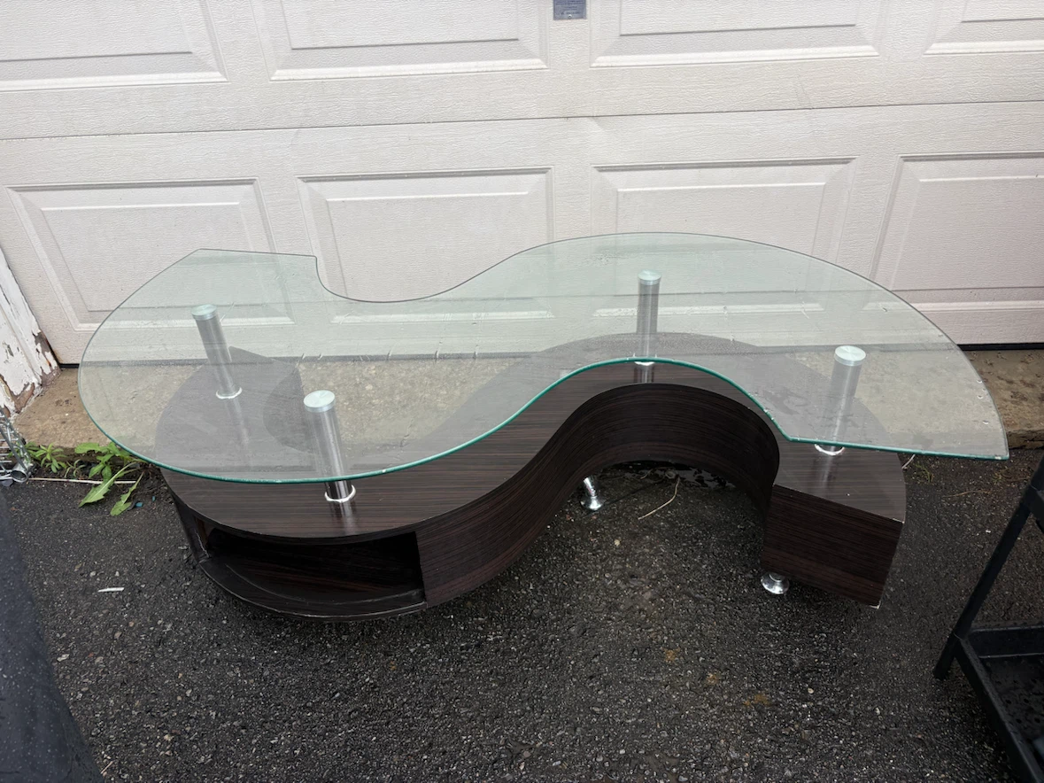 S-Shaped Coffee Table with Glass Top
