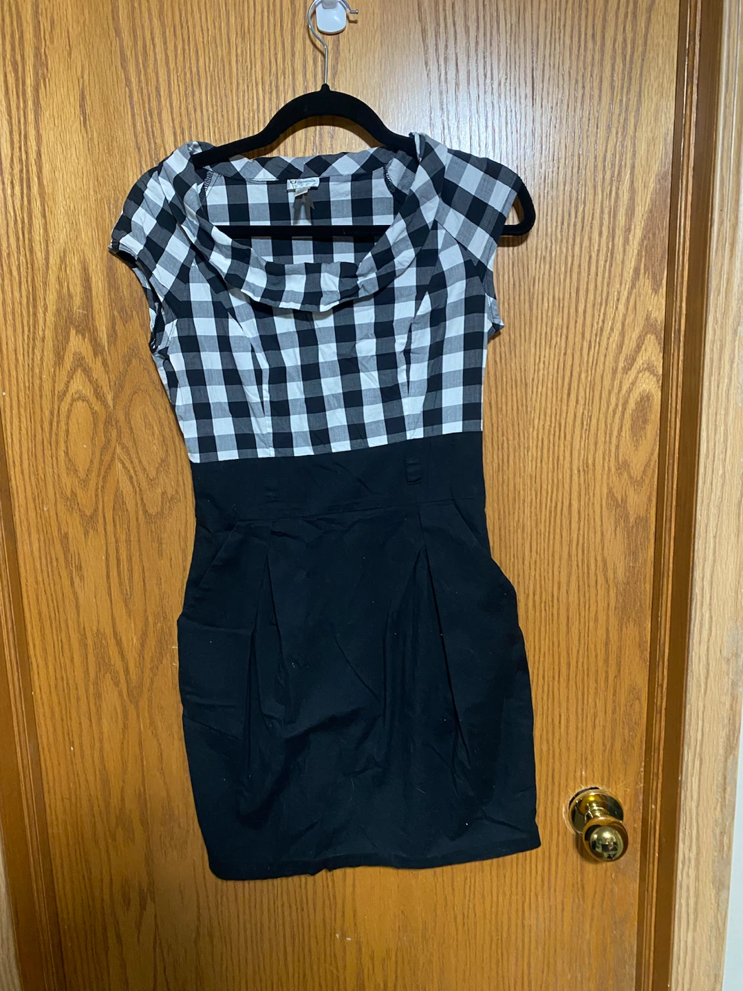 Black & White Check Cap-Sleeve Sheath Dress