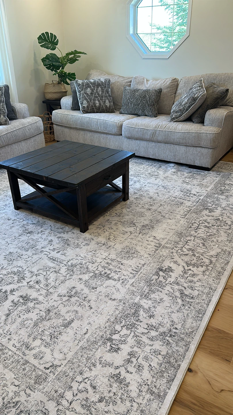Ashley sofa with area rug and tables - photo 2